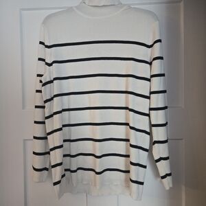 Chico's White and Black Striped Tirtleneck Knit Sweater